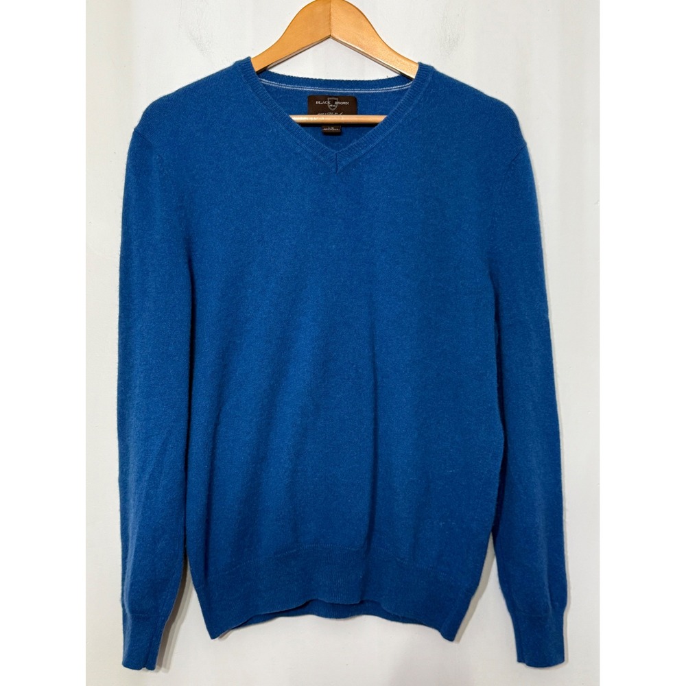 Black Brown 1826 Mens Blue 100% 2-Ply Cashmere V-Neck Sweater Large
